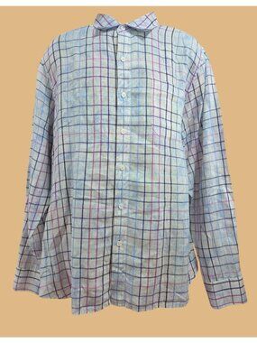 Tommy Bahama Mens Plaid Long-Sleeve Linen Button-Up Shirt XL